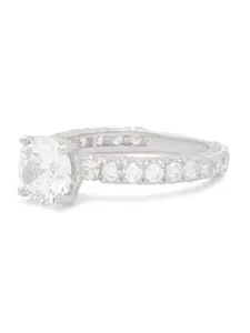 ANAYRA White 925 Sterling Silver American Diamond Studded Finger Ring