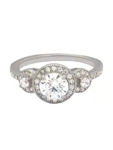 ANAYRA 925 Sterling Silver Silver-Toned White CZ-Studded Finger Ring