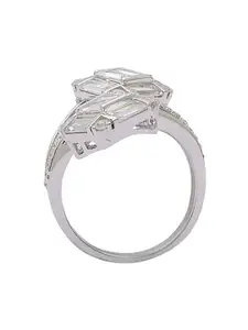ANAYRA White 925 Sterling Silver Solitaire AD-Studded Finger Ring