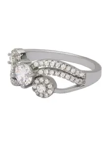 ANAYRA Women Silver-Toned & White AD-Studded  American Diamond Sparkling Finger Ring