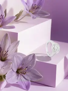 ANAYRA Silver-Toned & White AD-Studded Finger Ring