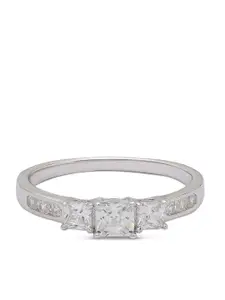 ANAYRA Silver-Toned & White AD-Studded Finger Ring