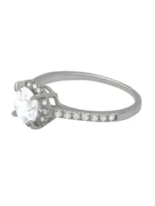 ANAYRA 925 Sterling Silver Silver-Toned White American Diamond CZ-Studded Finger Ring