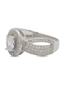 ANAYRA Silver-Plated White AD-Studded Finger Ring
