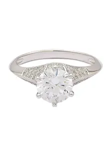 ANAYRA Women White & -Toned 925 Sterling CZ-Studded Finger Ring