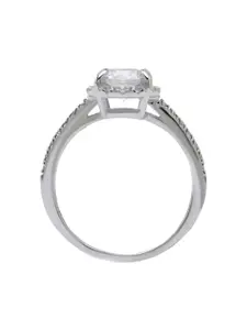 ANAYRA Silver-Plated White 925 Sterling Silver Solitaire AD-Studded Finger Ring