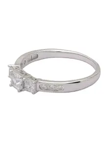 ANAYRA Women 925 Sterling Silver Silver-Toned White CZ-Studded Finger Ring