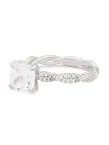 ANAYRA Women White & Silver-Toned 925 Sterling CZ-Studded Finger Ring