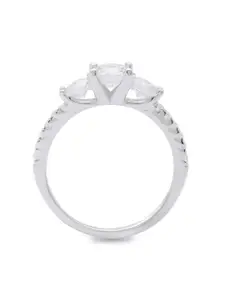 ANAYRA Women 925 Sterling Silver Silver-Toned White AD Studded Finger Ring