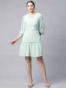 plusS Mint Green Self Design  A-Line Dress
