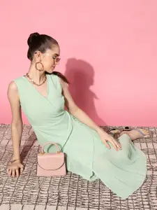 plusS Women Gorgeous Green Checked Wrap it Up Dress