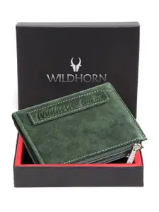 WildHorn Men Green Leather Two Fold Wallet