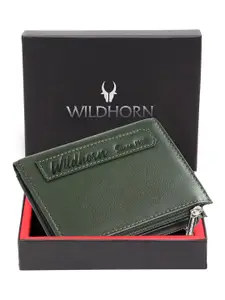 WildHorn Men Green Leather Two Fold Wallet