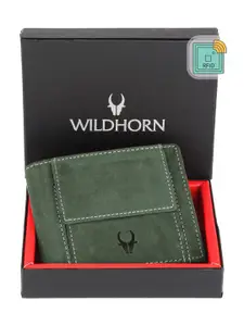 WildHorn Men Green Leather Two Fold Wallet