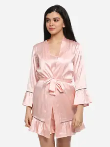 PRETTY LOVING THING Solid Satin Nightdress with Robe