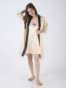 PRETTY LOVING THING Solid Satin Nightdress with Robe