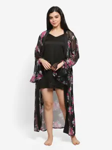 PRETTY LOVING THING Shoulder Straps Satin Nightdress With Printed Robe