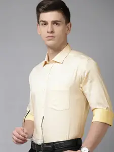 Park Avenue Men Yellow Slim Fit Printed Pure Cotton Formal Shirt