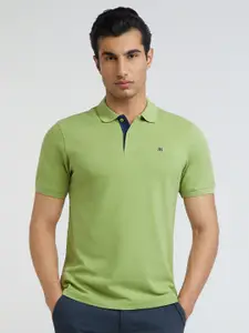 Raymond Men Green Pure Cotton Solid Polo Collar T-shirt