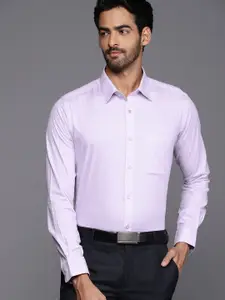 Raymond Men Lavender & Off-White Pure Cotton Self-Checked Slim Fit Formal Shirt