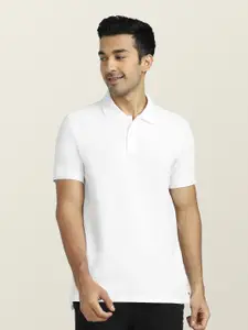 XYXX Men White Solid Polo Collar Antimicrobial T-shirt