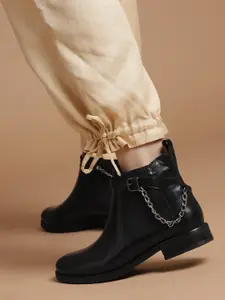 DressBerry Women Mid-Top Chelsea Boots with Chain Detail