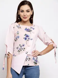 Claura Pink Floral Printed Polyester Top
