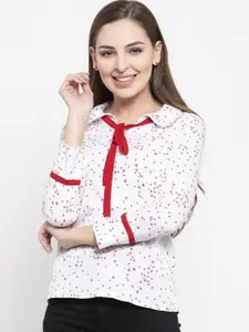 Claura Red & White Floral Print Crepe Top