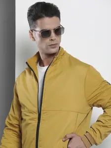 The Indian Garage Co Men Mustard Yellow Mock Collar Tailored Jacket