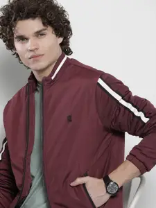 The Indian Garage Co Men Maroon & White Striped Sporty Jacket