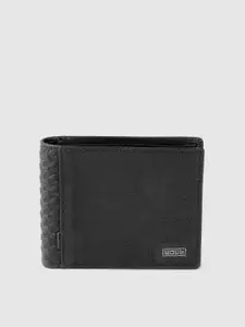 Woodland Men Black Solid Leather Two Fold Wallet