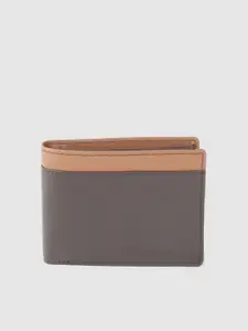 Woodland Men Brown Leather Two Fold Wallet with Striped Detail