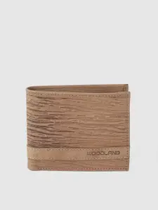 Woodland Men Camel Brown Abstract Textured Leather Two Fold Wallet