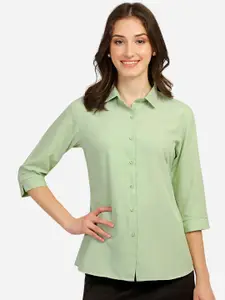 Fbella Women Sea Green Standard Slim Fit Formal Shirt