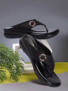 VENDOZ Women Black Solid Buckle Detail Comfort Heels