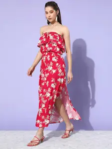 Sera Women  Red & White Floral Off-Shoulder Dress