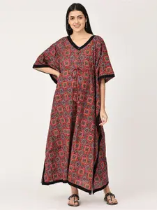 The Mom Store Maternity Maroon Printed Pure Cotton Nightdress