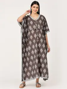 The Mom Store Brown Printed Maternity Maxi Nightdress