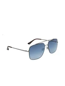 OPIUM Men Blue Lens & Gunmetal-Toned Square Sunglasses with UV Protected Lens