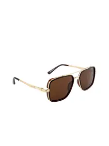 OPIUM Men Brown Lens & Gold-Toned Square Sunglasses with Polarised and UV Protected Lens OP-10033-C03-Brown