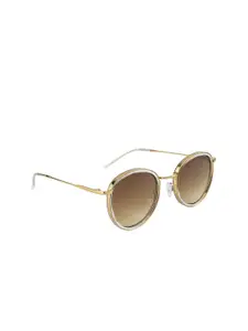 OPIUM Women Brown Lens & Gold-Toned Round Sunglasses with UV Protected Lens