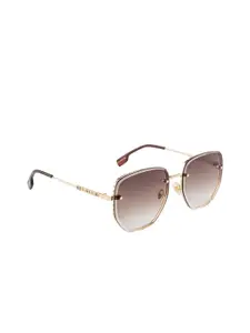 OPIUM OPIUM Women Brown Lens & Gold-Toned Oval Sunglasses with UV Protected Lens