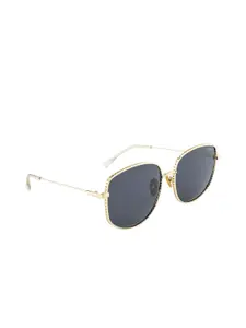 OPIUM Women Grey Lens & Gold-Toned Oval Sunglasses with Polarised and UV Protected Lens
