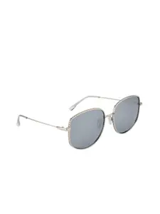 OPIUM Women Grey Lens & Gunmetal-Toned Oval Sunglasses with Polarised and UV Protected Lens