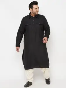 VASTRAMAY Men Black And Cream Pathani Kurta With Pyjama