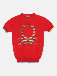 United Colors of Benetton Boys Red Printed Cotton Sweatshirt