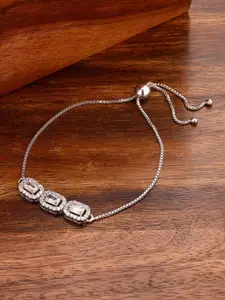 GIVA Women White Rhodium-Plated 925 Sterling Silver Cubic Zirconia Bangle-Style Bracelet