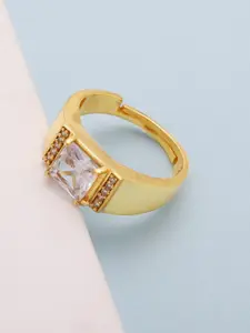 GIVA Men Gold-Plated White CZ Stone Studded Adjustable Finger Ring