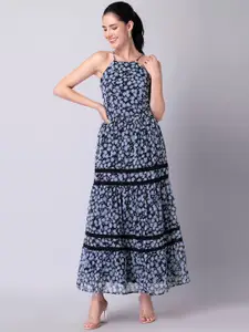 FabAlley Blue Floral Georgette Maxi Dress
