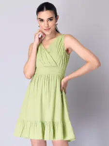 FabAlley Women Green Solid Georgette Fit & Flare Dress